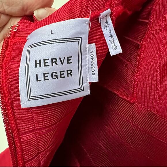 Herve Leger Y2K Jamie Lipstick Red Bandage Dress Fit and Flare Size Large $1250 - Picture 5 of 12